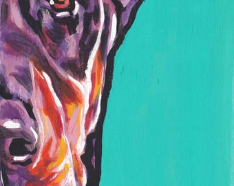 red DOBERMAN PINSCHER portrait giclee PRINT of pop art dog painting 8.5x11"
