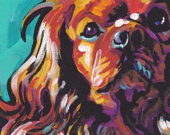 Ruby Cavalier King Charles Spaniel art print bright colorful Dog portrait art 8.5x11