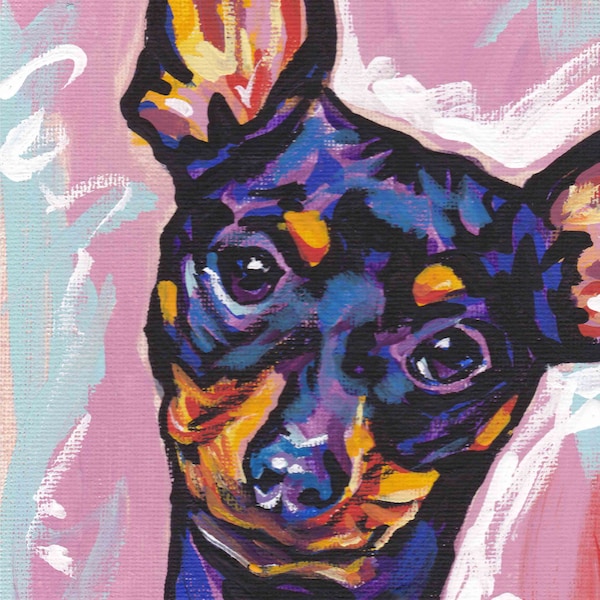 Miniature Pinscher dog art portrait pop art print couleurs vives 13x19 » min pin