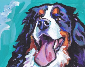 Bernese Mountain Dog print of modern pop art painting bright colorful portrait 8.5x11