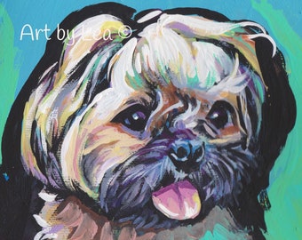 Shih Tzu Dog art print of modern pop art painting bright colors 13x19