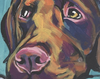 CHOCOLATE LAB Labrador Retriever Dog portrait art print of pop art painting 8x8&quot;