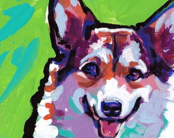 Pembroke Welsh Corgi portrait art print of pop dog art painting bright colors 8x8" LEA