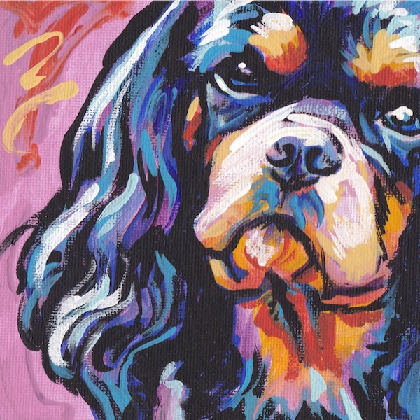 noir et beige Cavalier King Charles Spaniel art print moderne Dog art pop art 12x12