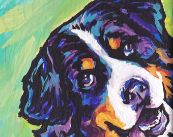 Bernese Mountain Dog art print modern pop art bright colors 8x8