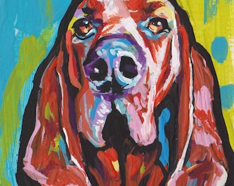 REDBONE COONHOUND portrait PRINT of modern colorful pop dog art painting 8x8"