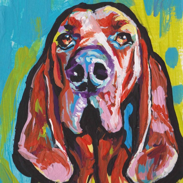 REDBONE COONHOUND portrait PRINT of modern colorful pop dog art painting 8x8"