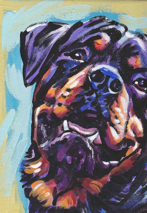 Rottweiler art print dog pop art bright colors 8.5x11" LEA