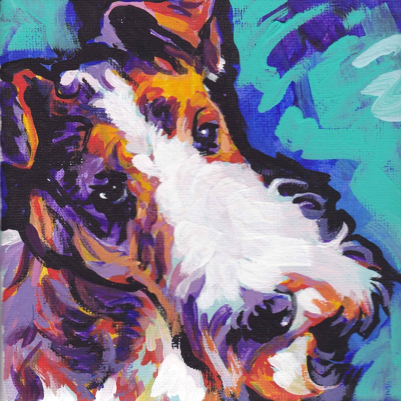 Wire Hair Fox Terrier art print modern Dog pop art bright colors 12x12 image 1