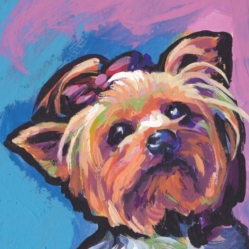 Yorkshire Terrier YORKIE DOG art PRINT of pop dog art painting bright colors 8x8 image 1