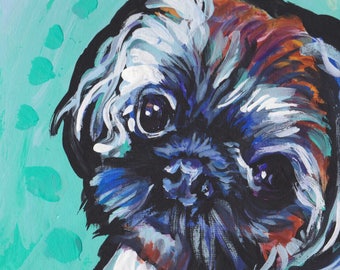 Shih Tzu Dog portrait art Print from modern pop art painting bright colors 12x12"