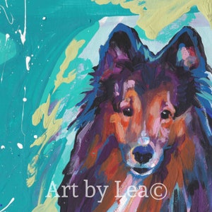 Shetland Sheepdog Sheltie retrato impressão de pintura pop art brilhante 12x12&quot;