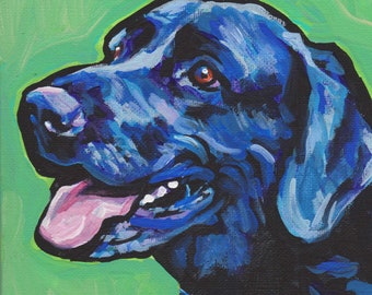 Black LABRADOR RETRIEVER modern Dog art PRINT of black lab painting pop art bright colors 8x8"