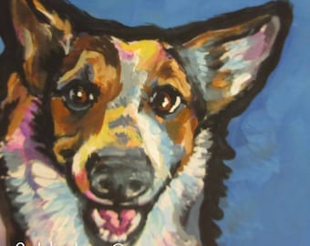 Pembroke Welsh Corgi dog art print pop art bright colors 8x8"