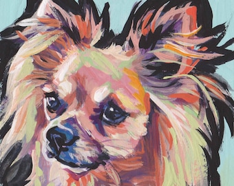 long haired Chihuahua portrait Dog art print of pop dog art painting 12x12"