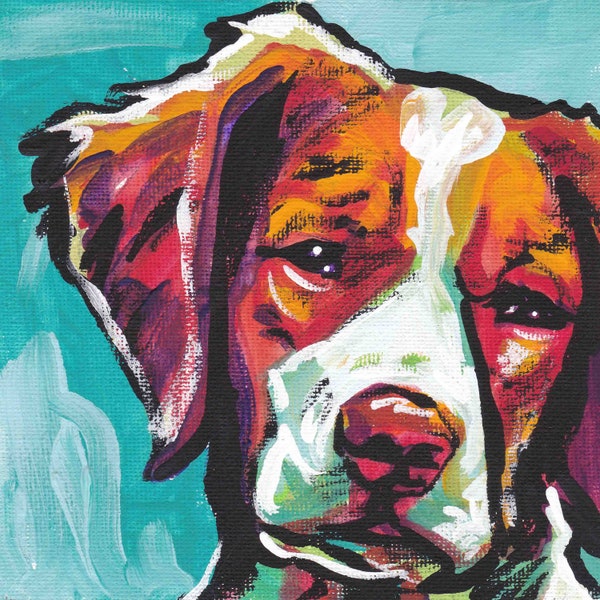 Brittany Spaniel portrait art print modern Dog pop art bright colors 8x8 giclee print