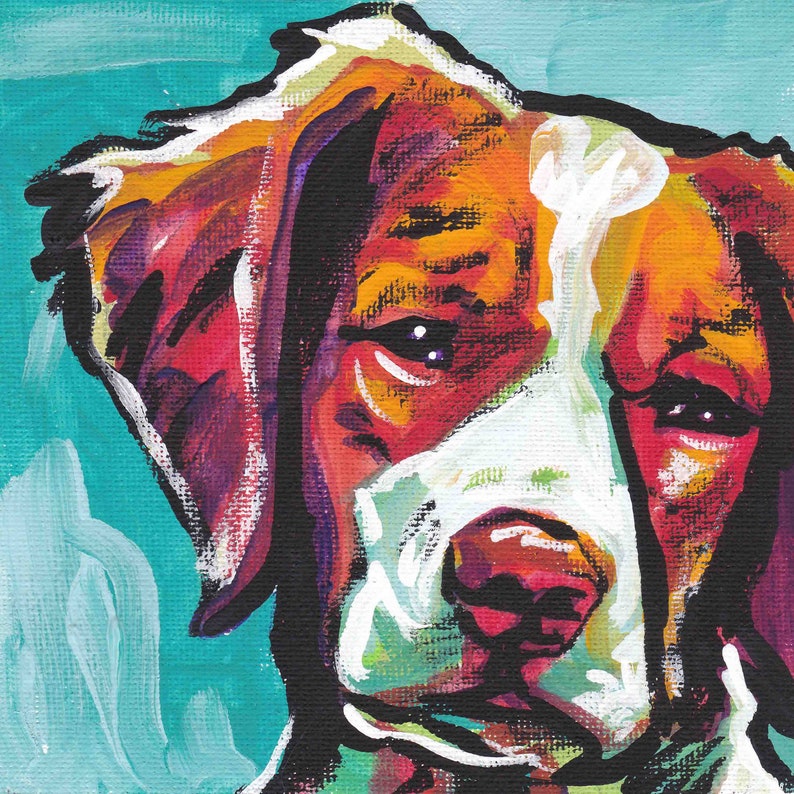 Brittany Spaniel portrait art print modern Dog pop art bright colors 8x8 giclee print image 1