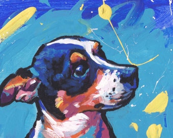 Tricolor Rat Terrier dog pop art print  of painting bright colors 13x19