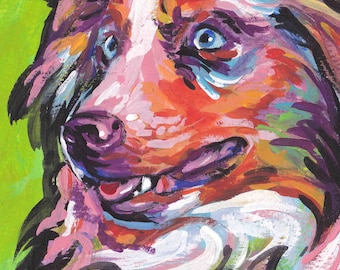 red merle Australian Shepherd art print of AUSSIE POP ART dog painting 8x8