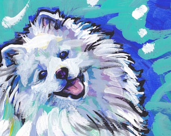 American Eskimo Dog portrait giclee print of pop art dog painting bright colors 8.5x11"