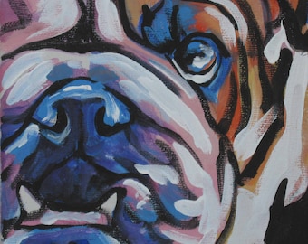 English Bulldog art print modern Dog pop dog art  bright colors 8x8 inch