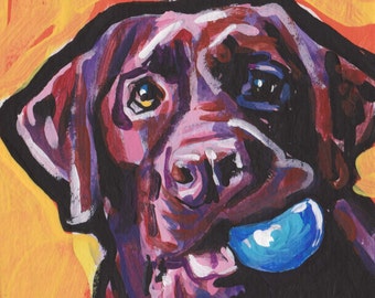Impresión artística de perro Labrador Retriever de color chocolate, arte pop, 8,5 x 11 pulgadas