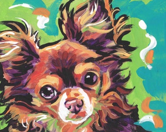 long haired Chihuahua portrait modern Dog art print of pop dog art painting bright colors 8.5x11