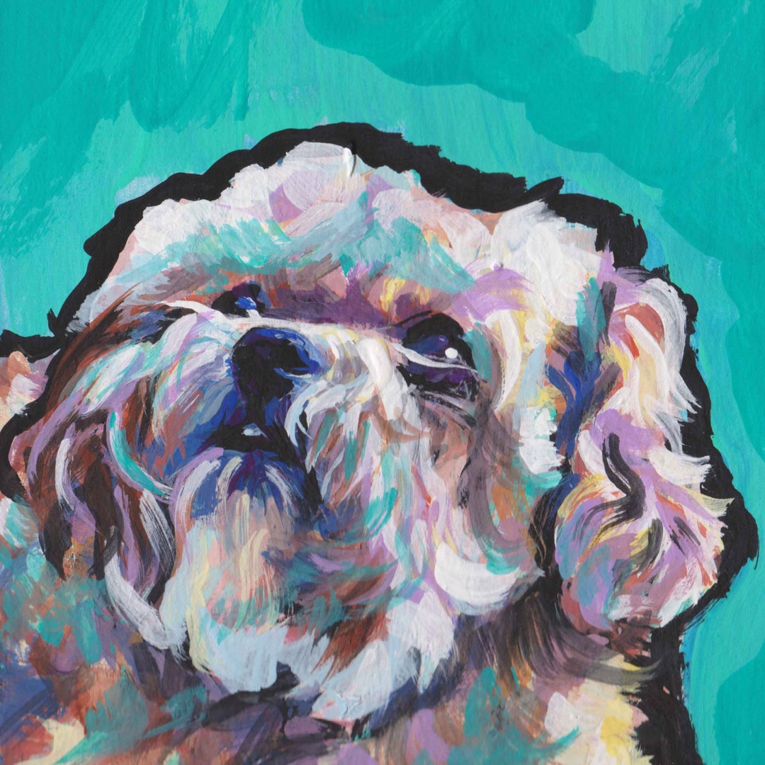 Shihpoo Dog Portrait Art Print of Pop Art Painting 8x8" Shih Tzu Poodle ...