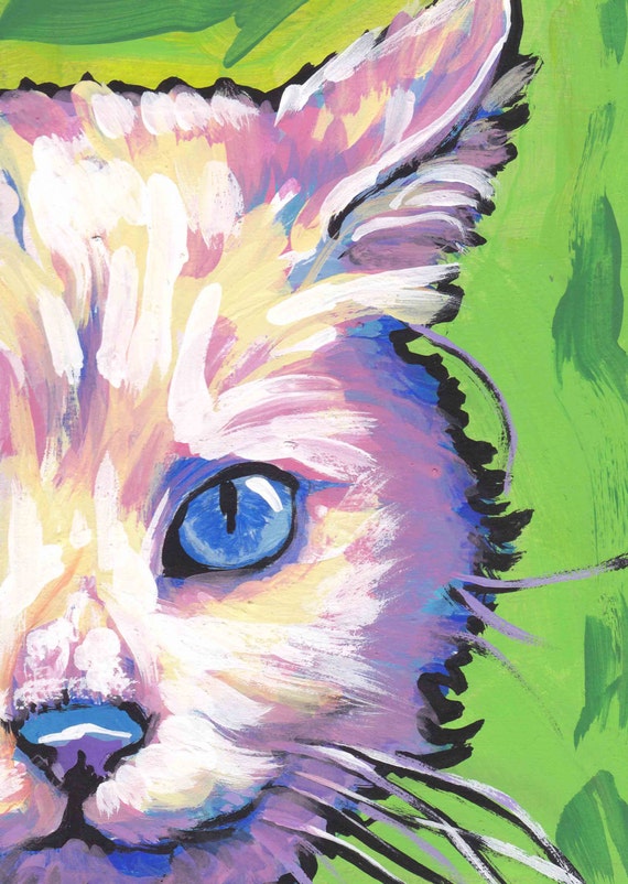 Chat Chaton Blanc Impression Pop Art Lumineux Art Colore Etsy Chat Chaton Blanc Impression Pop Art Lumineux Art Colore Etsy