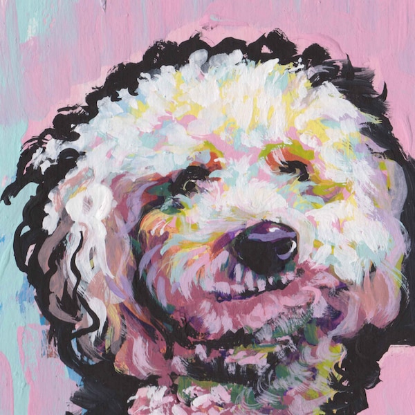 fun miniature toy POODLE portrait dog art print of original pop art painting 8x8"