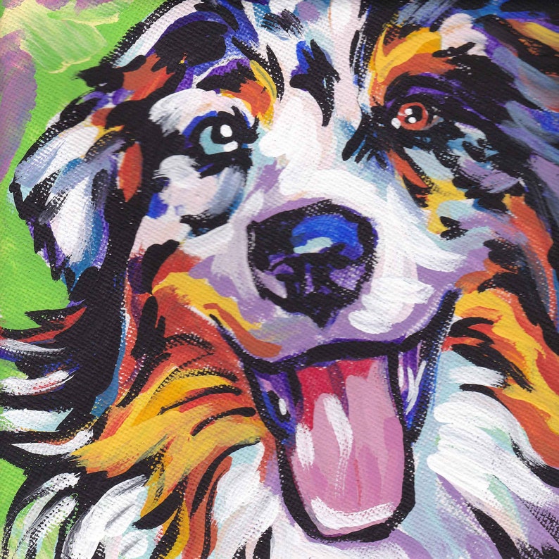 Australian Shepherd dog AUSSIE ART PRINT pop art bright colors 12x12 image 1