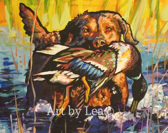 CHESAPEAKE BAY RETRIEVER dog portrait art print of modern pop art painting bright colors 13x19"