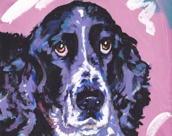 English Springer Spaniel art print of pop art dog painting bright colors 8x8"