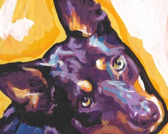 AUSTRALIAN KELPIE Dog art portrait PRINT of pop art Painting  8x8