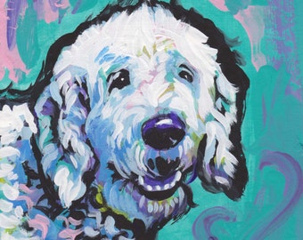 LABRADOODLE golden doodle dog portrait art print of pop art painting bright colors 8x8"