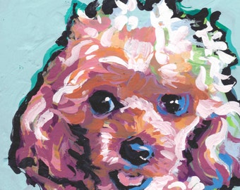 toy poodle print of pop art dog painting bright colors 8x8