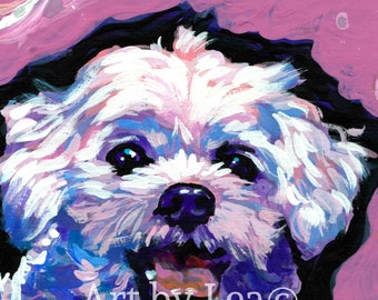 Maltese dog portrait art print of pop art painting bright colors 8x8"