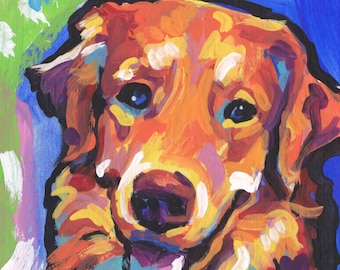 GOLDEN RETRIEVER dog portrait print of bright pop art Painting 8x8