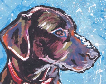 chocolate lab Labrador Retriever Dog art print of pop art painting 8x8