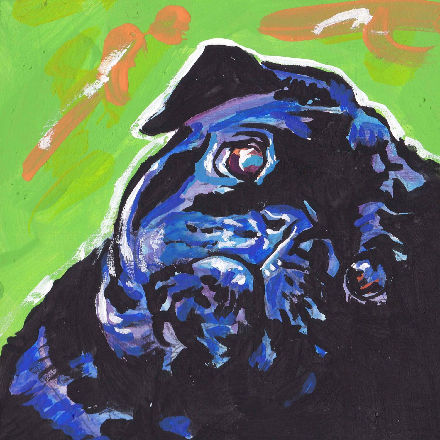 black pug dog portrait art print pop art bright colors 12x12"