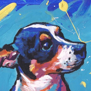 Tricolor Rat Terrier dog pop art print  of painting bright colors 8.5x11