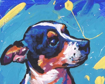 Tricolor Rat Terrier dog pop art print  of painting bright colors 8.5x11