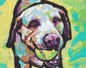 Labrador Retriever dog portrait art print of pop art yellow lab painting 13x19"