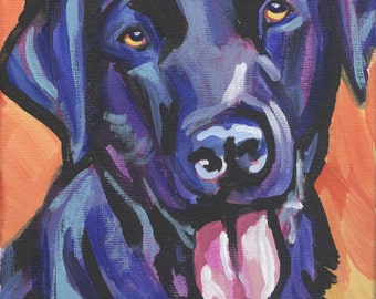 labrador RETRIEVER modern Dog art print of BLACK LAB pop dog art painting bright colors 8x8&quot;