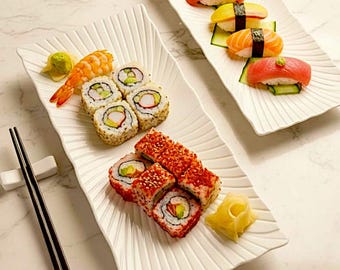 Minimalistische weiße Keramik-Sushi-Platte • Moderne Servierplatte