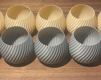 Portavelas minimalista moderno - Candelabro votivo con diseño en espiral - Decoración zen en beige y gris pizarra - Candelabro contemporáneo acanalado