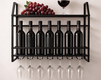 An der Wand befestigtes Weinregal mit Glashalter, Metallwein-Lagerregal, Hausbar-Weinorganisator-Anzeige, Küchenflaschenregal-Dekor 2 Tier 80 cm