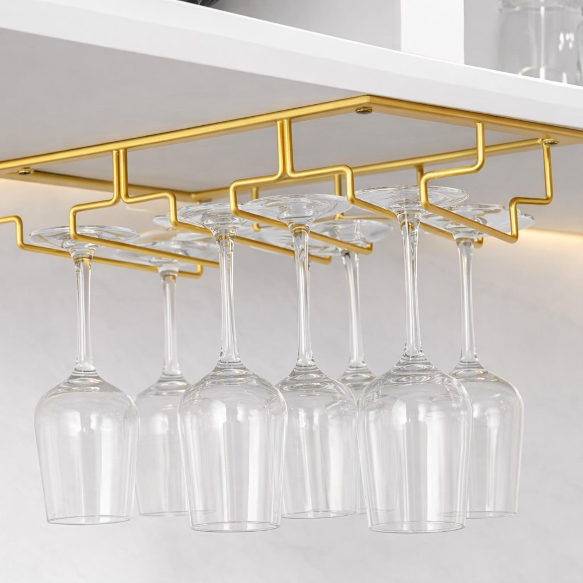 Round Hanging Glass Rack Under Cabinet Wine Glass Holder Rack, Hanging Stemware Rack, Upside ...