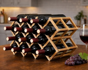 Flasche Weinregal aus Holz - Rustikaler Arbeitsplatten-Weinhalter-Ausstellungsstand für Küche Barschrank-Aufbewahrungs-Organisator-Geschenkidee Wohndekor