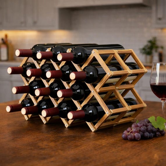 Flasche Weinregal aus Holz - Rustikaler Arbeitsplatten-Weinhalter-Ausstellungsstand für Küche Barschrank-Aufbewahrungs-Organisator-Geschenkidee Wohndekor
